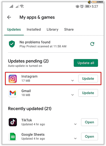 Updating Instagram app